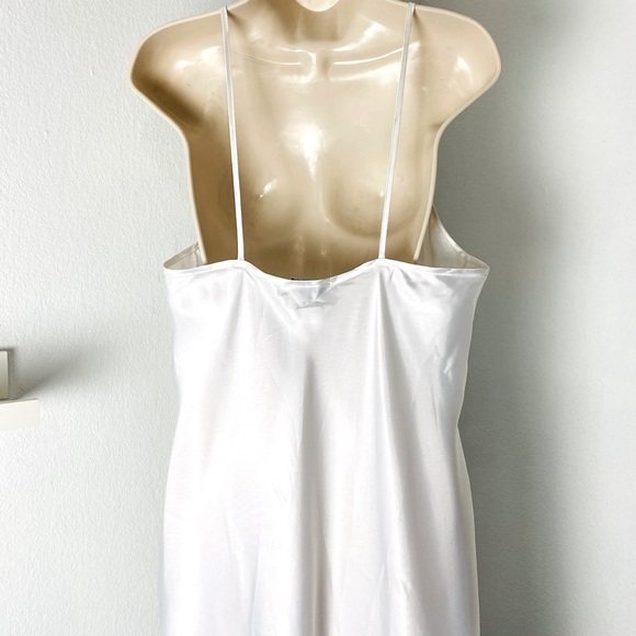 Vintage White Satin Midi Babydoll Slip Dress Lace Sequins Beaded - Picture 6 of 14